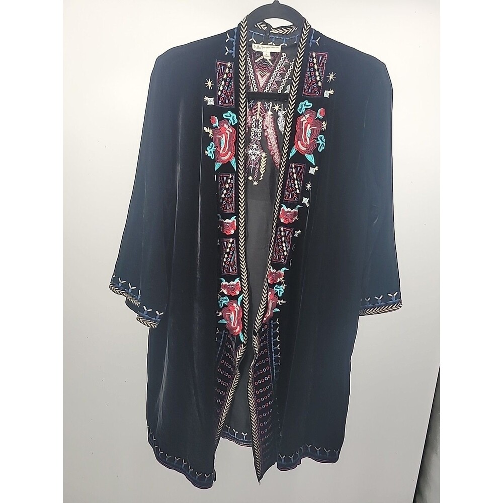 Neiman Marcus Black Velour Open Front Jacket Sz L Boho Whimsigoth Bohemian Indie